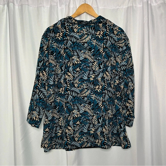 Elementz Woman Grey-Blue, Tan, Black & Teal Fern Pattern Mock Layer 3/4 Sleeve - Picture 8 of 8